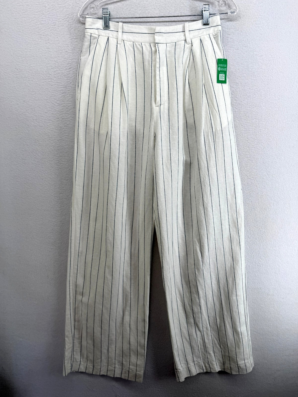 GAP Pants Womens 8 365 High Rise Linen Blend Trouser Striped Wide Leg White NEW